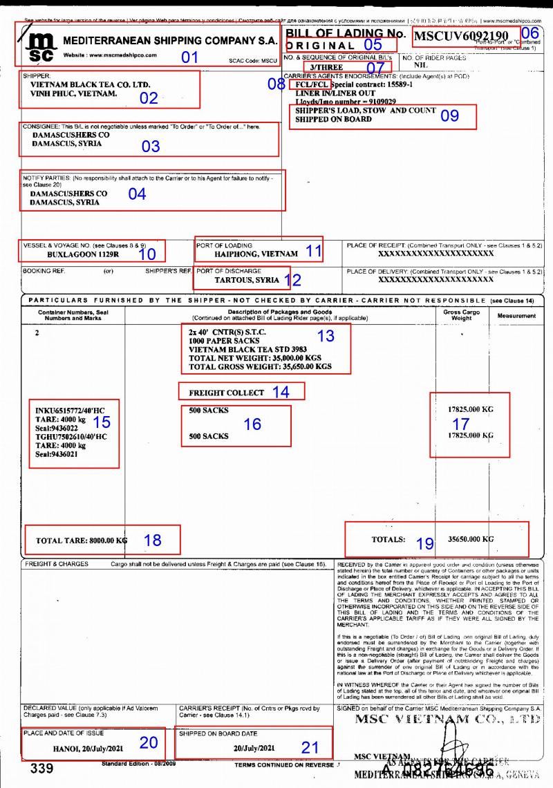 Mẫu bill of lading