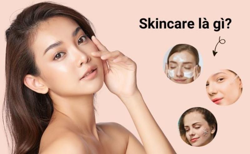 Hình ảnh minh họa các bước chăm sóc da cơ bản để trị thâm mụn: Làm sạch, toner, serum/kem đặc trị, dưỡng ẩm, chống nắng, sắp xếp theo thứ tự