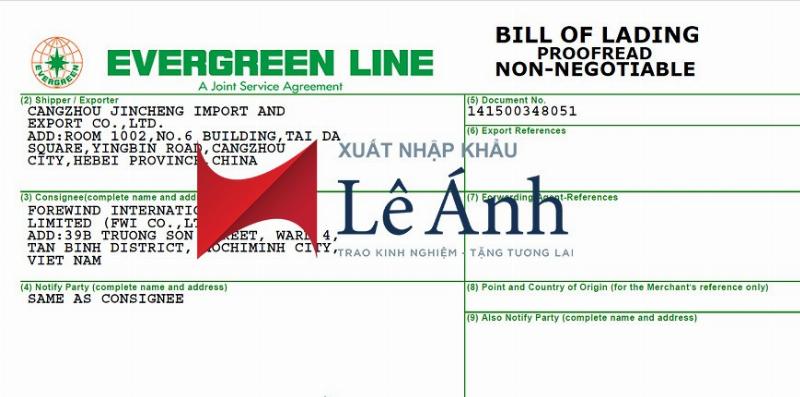 Thông tin trên Bill of Lading