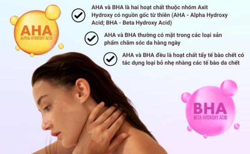 Hình ảnh biểu trưng cho cách tẩy da chết hóa học sử dụng các hoạt chất như AHA BHA để phá vỡ liên kết tế bào chết.