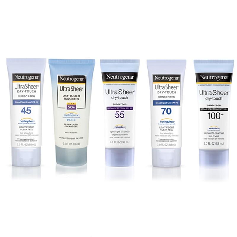 Tuýp kem chống nắng Neutrogena Ultra Sheer Dry-Touch SPF 55, sản phẩm được nhiều người dùng Việt Nam tin tưởng