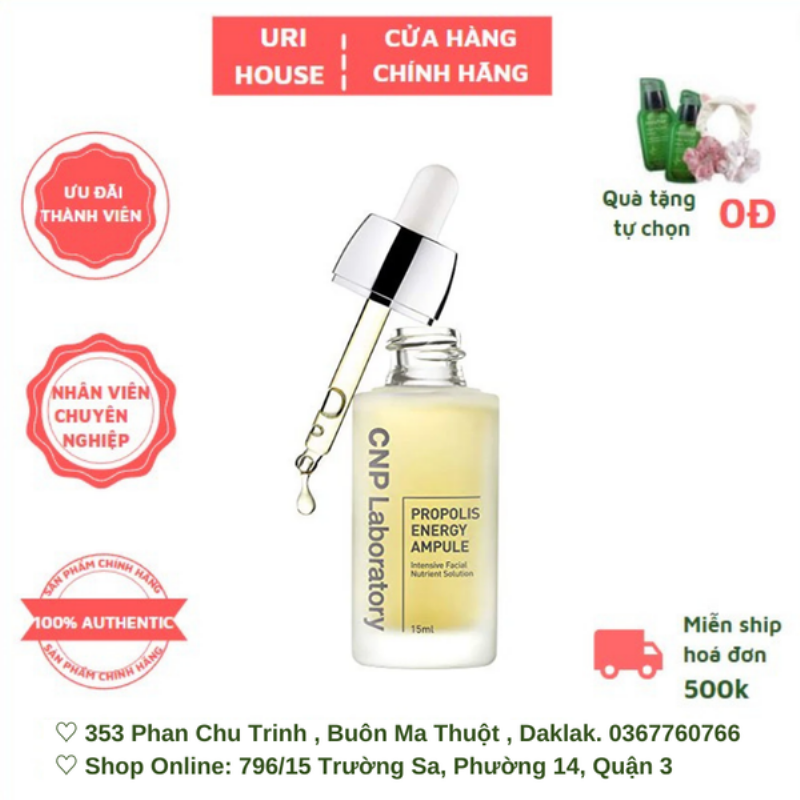 Chai tinh chất keo ong CNP, sản phẩm dưỡng da nổi tiếng với chiết xuất keo ong giúp làm dịu và phục hồi da.