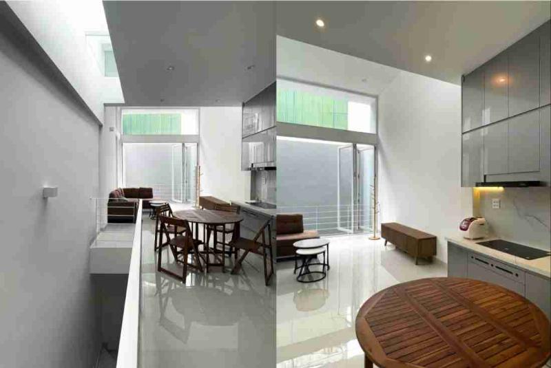 Một con đường cũ ở Gò Vấp trước khi được hiện đại hóa, có vài ngôi nhà thấp tầng và cây xanh.