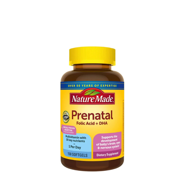 Bảng liệt kê các thành phần dinh dưỡng chính có trong viên uống **prenatal nature made** và vai trò của chúng.