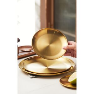 Dĩa Tròn INOX Hàn Quốc Đựng Salad, Mì Ý, Thức Ăn (màu vàng, bạc)