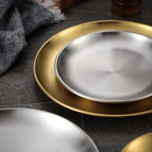 Dĩa Tròn INOX Hàn Quốc Đựng Salad, Mì Ý, Thức Ăn (màu vàng, bạc)