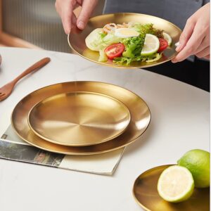 Dĩa Tròn INOX Hàn Quốc Đựng Salad, Mì Ý, Thức Ăn (màu vàng, bạc)