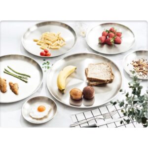 Dĩa Tròn INOX Hàn Quốc Đựng Salad, Mì Ý, Thức Ăn (màu vàng, bạc)