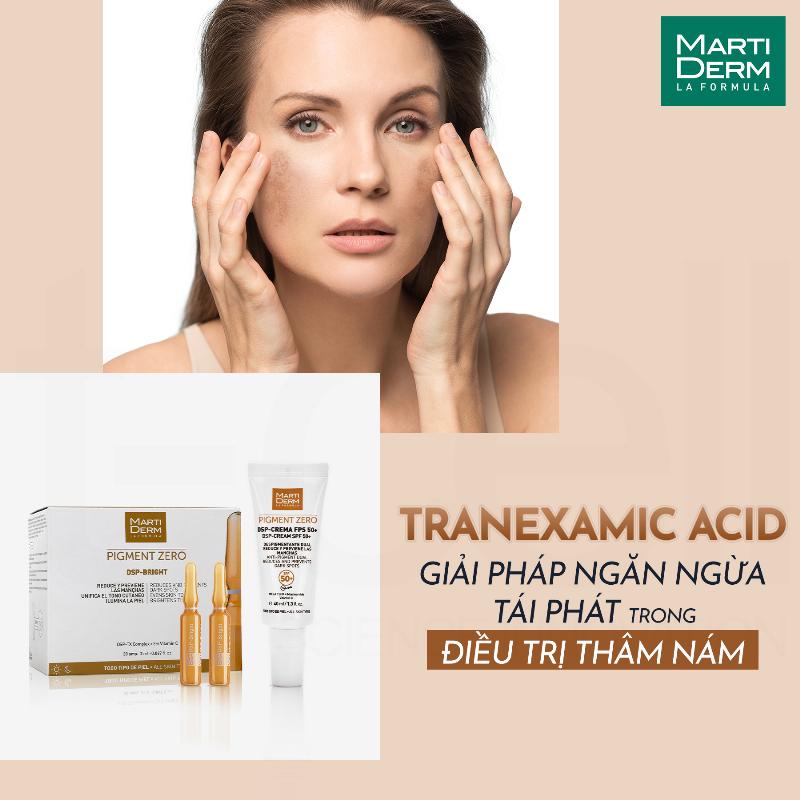 Hình ảnh minh họa các thành phần chính có lợi trong kem chống nắng Martiderm, ví dụ Vitamin C, Proteoglycans, Niacinamide.