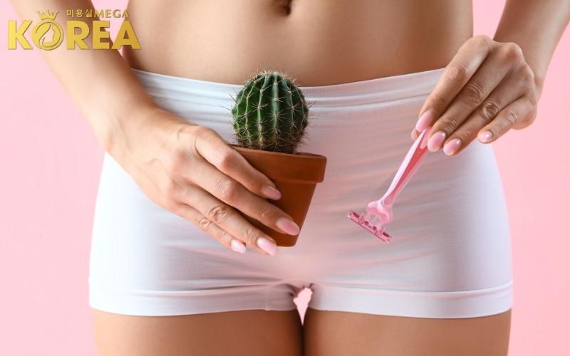 Các dụng cụ cần thiết để cạo lông vùng kín an toàn tại nhà, bao gồm dao cạo sắc, kem cạo và gương nhỏ.
